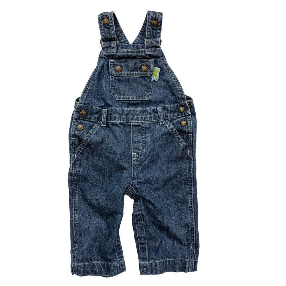 Gymboree Denim Overalls Baby 6-12 Months Blue Frog Embroidery Vintage Playwear